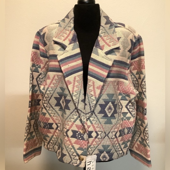 Vintage Jackets & Blazers - Vintage Keren Hart med western‎ pastel color Aztec tribal cropped boxey jacket